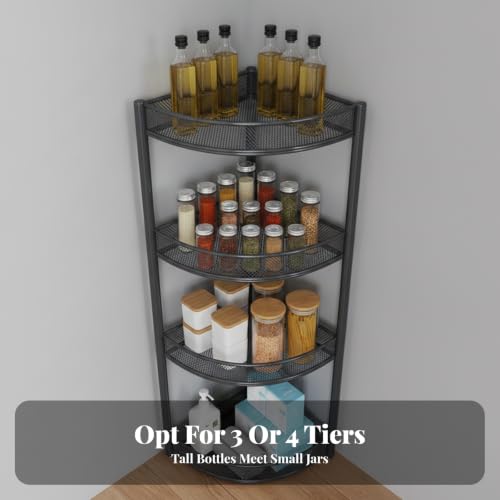 Corner Storage Shelf Triangular Metal Rack with Three Ventilated Mesh Tiers for and Kitchen Organization Compact for, Black, 3-Layer Mobile - view 4