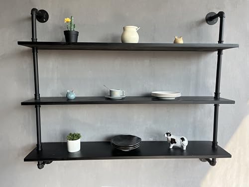 Industrial Pipe Shelf Shelving Bookcase, Wall Mounted Rustic Bookshelf, Floating Bookshelves for Wall,Retro Wood Metal Pipe Industrial Shelves for Living Room - view 6