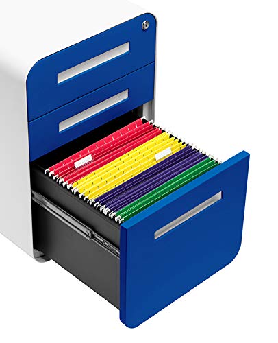 Stockpile 3 Drawer File Cabinet with Lock - Under Office Desk Metal Filing Cabinet, Legal/Letter File Folders, Wheels and Stationary Feet, Pre-Assembled, Blue Faceplate - view 6