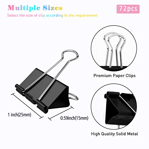 Binder Clips, 72 Pack, 1 Inch, Standard 25mm, Black, Fold Clamp, Capacity 0.47 Inch, Metal Paper Clips, Office Clips, School & Home Use - view 2
