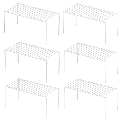 6 Pack(10.6 x 5.1 Inch) Cabinet Storage Shelf Rack, Rustproof Kitchen Counter and Cabinet Shelf, Small Storage Rack Organizer for Kitchen, Fridge, Bathroom, White