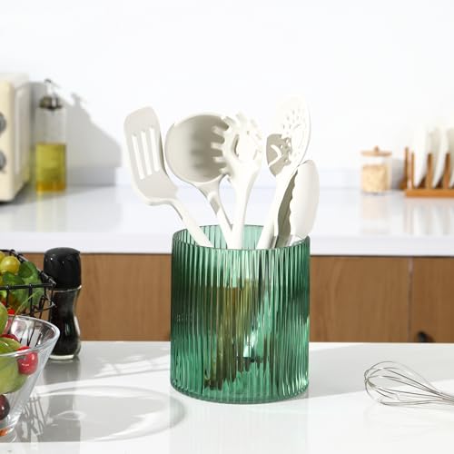 Green Utensil Holder, 6.3" Glass Kitchen Utensil Holder for Countertop, Large Cooking Utensil Holders for Kitchen Counter, Utensil Crocks for Farmhouse Decor - view 2