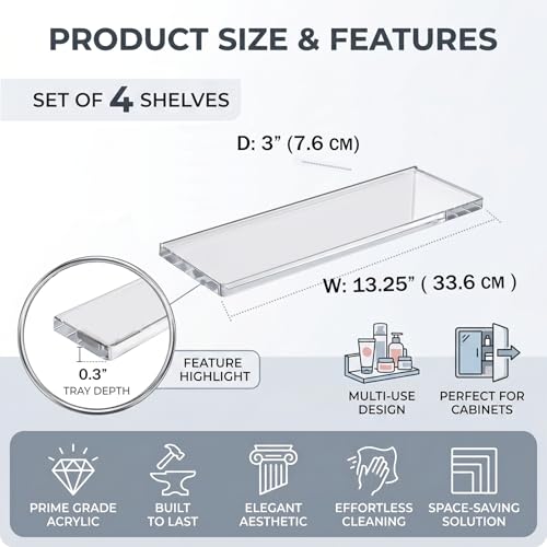 4 Pcs Clear Acrylic Medicine Cabinet Replacement Shelves 13.25 Inch Sturdy Bathroom Cabinet Replacement Shelf for Wall Mounted Cabinets, Standard - view 3