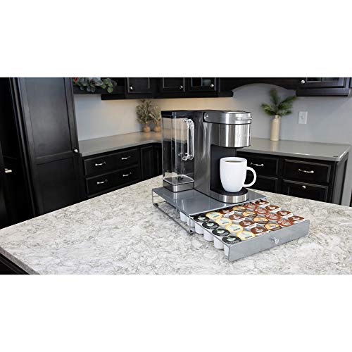 Nifty Coffee Pod Drawer - Silver Finish, Compatible with K-Cups, 36 Pod Pack Holder, Non-Rolling, Compact Under Coffee Pot Storage Sliding Drawer, Slim Home Kitchen Counter Organizer - view 2