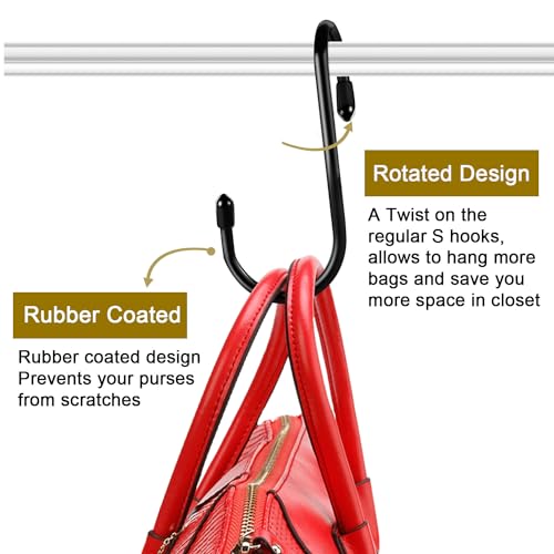 8 Pack Purse Hanger for Closet, Vinyl Coated Unique Twist Design Black Bag Hanger Hooks, 5 Inch Large Closet Rod Home Storage Hooks Purse Organizer for Hanging Handbags, Belts, Hat, Backpack - view 3