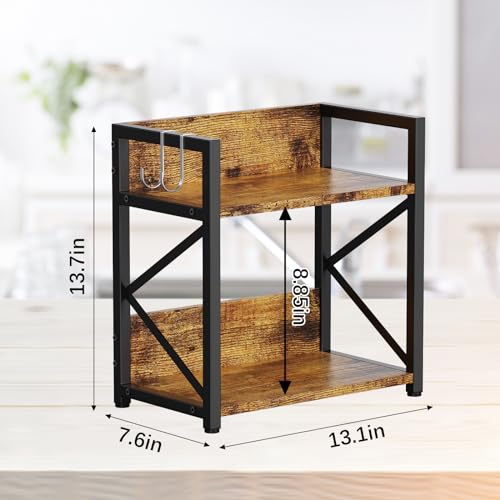 2 Tier Kitchen Counter Shelf Organizer, Coffee Bar Station Organizer for Countertop，Space Saving Spice Rack, Desk Shelf Riser, Coffee Bar Accessories(Rustic Brown, Medium) - view 5