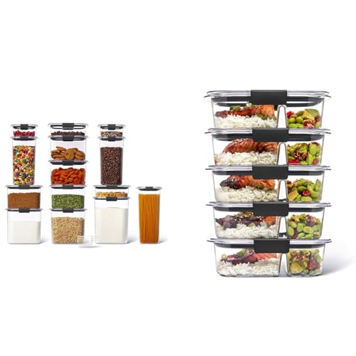 Brilliance 14-Piece Airtight Food Storage Set and 2-Compartment 2.85-Cup Leakproof Meal Prep Containers