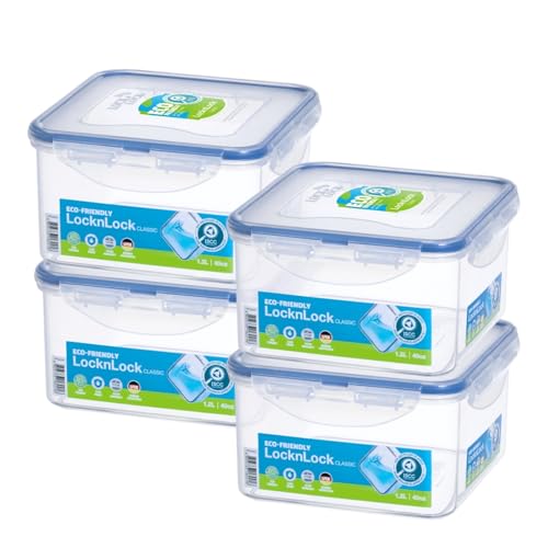 LOCK & LOCK Easy Essentials Food Storage lids/Airtight containers, BPA Free, 10 Piece - Square, Clear