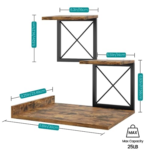 Desk Shelf Organizer, Wood Desktop Organizer Small Bookshelf, 3 Tier Storage Shelf Riser Display Stand for Office Decor and Desk Accessories, Rustic Brown Black - view 3