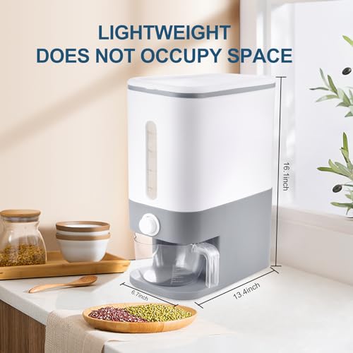 22.5-25 Lbs Gray Rice Dispenser, Rice Container with Lid, Rice Storage Container with Measuring Cup, Food Dispenser Rice Container, Storage Container for Cereal, Household Rice Bucket - view 2