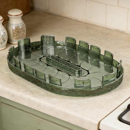 Turntable Organizer Rotating Storage Tray PET Material Anti-Slip Organizer Rotatable for Kitchen Refrigerator Pantry Beverage Storage, Green - view 4