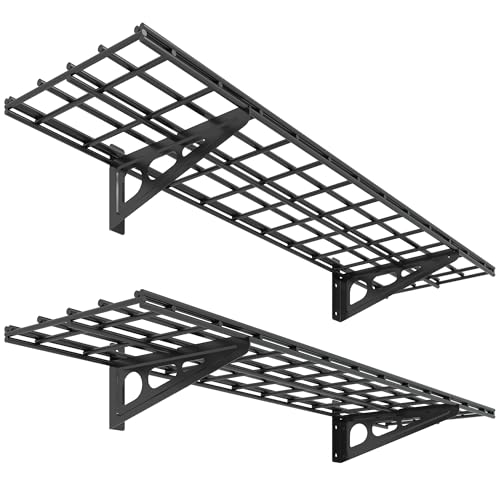 2-Pack 1x4ft 12-inch-by-48-inch Wall Shelf Garage Storage Rack Wall Mounted Floating Shelves, Black, Classic Series