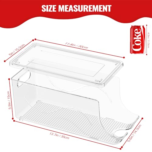 2 Pack Stackable Refrigerator Organizer, Soda Can Dispenser Pop Cans Container Beverage Holder with Lid for Fridge, Freezer, Kitchen, Clear Plastic Storage Bins-Holds 10 Cans Each - view 4