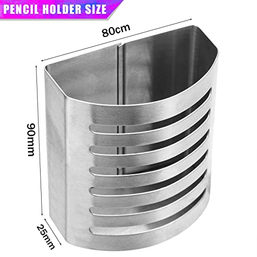 2 Pack Magnetic Modern Pen and Pencil Holder, Metal Writing Utensil Storage Organizer for Kitchen, Locker, Home, or Office, 3.25" x 1.75" x 3.50", Brushed Stainless Steel - view 7