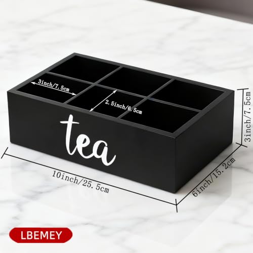 Tea Bag Organizer, Wood Tea Storage Containers with 6 Compartments, Sugar Packet Holder,Tea Bag Caddy Box for Cabinet Countertop Office (Black-Labeled "Tea") - view 2