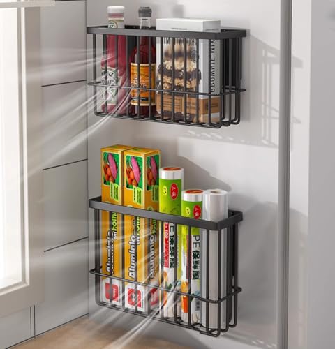 2 Piece Kitchen Cabinet Door Storage Box,Self Adhesive Wall Mounted Storage Boxes,Wardrobe/Bathroom/Refrigerator Small Items Organizer Storage Box (Black) - view 3