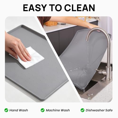 24" x 16" Silicone Under Sink Mat Waterproof, 0.6" Raised Edge(Gray) - view 6