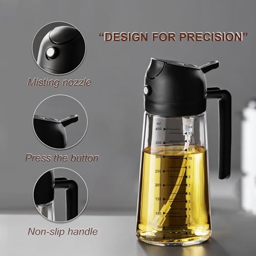 16oz/470ml Glass Olive Oil Sprayer for Cooking, 2 in 1 Olive Oil Dispenser Bottle, Food Grade Oil Mister for Kitchen Gadgets, Air Fryer Accessories, Salad & BBQ – Black - view 6