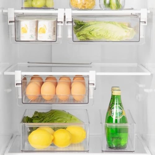 Large Refrigerator Drawer with Removable 28 Grid Egg Tray, Clear Egg Drawer for Fridge Organizer Bins, Fridge Storage Container Under Shelf Holder for Fruit,Vegetable,Meat,Cheese - view 3