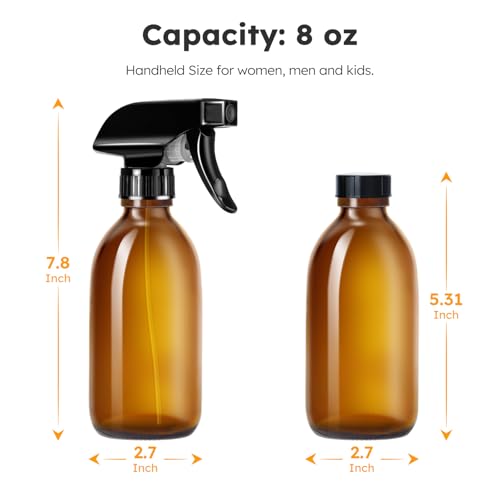 Glass Spray Bottles 8oz, 2 Pack Amber Glass Spray Bottles - view 7