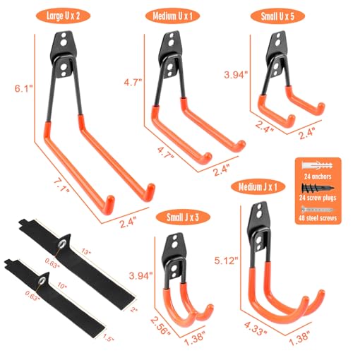 Garage Hooks Heavy Duty 14 Pack, Steel Garage Storage Hooks, Tool Hangers for Garage Wall Utility Wall Mount Garage Hooks and Hangers with Anti-slip Coating for Garden Tools, Ladders, Bulky Items - view 2
