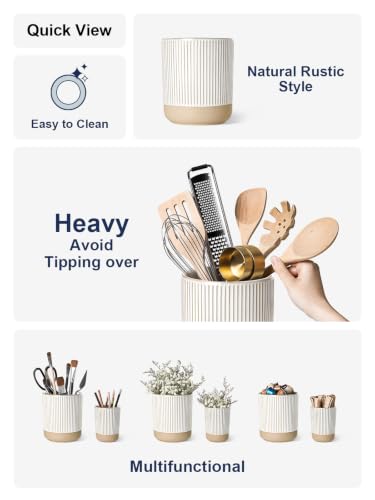 Ceramic Utensil Holder for Counter, 6.9" Kitchen Crock,Cream Beige - view 4