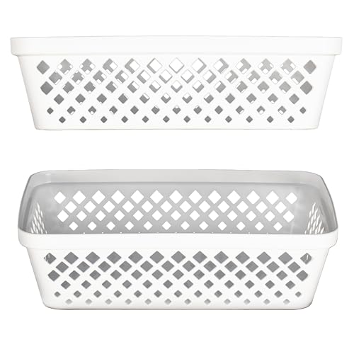 Plastic Storage Basket Set - Multipurpose Drawer Trays, Kitchen Pantry Containers, and Bathroom Bins - 6 Pack Medium Organizers, White - view 4