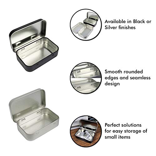 4 Pack Metal Rectangular Empty Hinged Tins Box Containers 3.75 by 2.45 by 0.8 Inch Silver & Black Mini Portable Box Small Storage Kit Home Organizer (2 Black 2 Silver) - view 2