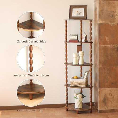 Corner Shelf, 5-Tier Corner Bookshelf for Small Spaces, Stylish Corner Storage Display Shelves for Bedroom, Bathroom, Kitchen, Living Room (Rustic Brown) - view 4