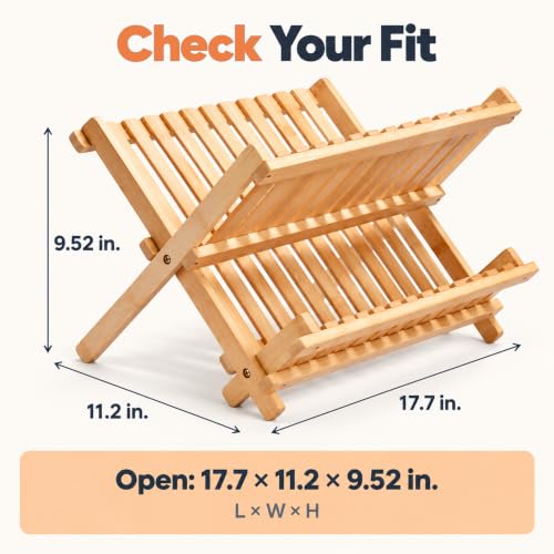 Bamboo Dish Drying Rack - Foldable Dish Rack for Kitchen - Collapsible & Compact Wooden Plate Holder - Eco-Friendly & Functional Wood Dryer Rack for Plates - Space-Saving Storage Organizer - view 4