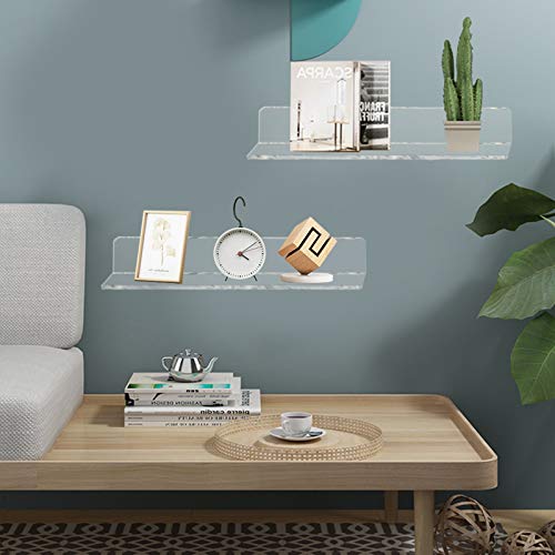 Clear Acrylic Shelves 12 Inch, Floating Wall Mounted Shelf for Wall Storage, Set of 2 - view 2
