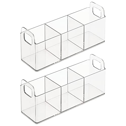 Plastic 3-Compartment Bathroom Organizer Storage Bin - Divided Makeup Caddy and Hair/Beauty Product Holder Tray - Perfect for Vanity, Counter, and Cabinet - Lumiere Collection, 2 Pack, Clear