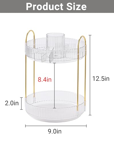 360 Rotating Makeup Organizer,2 Tier Large Capacity Make Up Organizers and Storage,Skincare Perfume Vanity Organizers,Bathroom Cosmetics Storage Organizer Countertop(Clear) - view 4