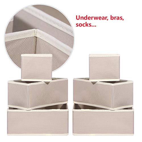 12 Pack Foldable Cloth Storage Box Closet Dresser Drawer Organizer Fabric Baskets Bins Containers Divider for Clothes Underwear Bras Socks Lingerie Clothing, Beige 444 - view 4