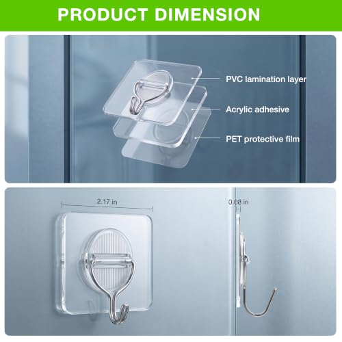 Clear Adhesive Wall Hooks Heavy Duty Hanging Sticky-20 Pack,15Lbs+ - view 2