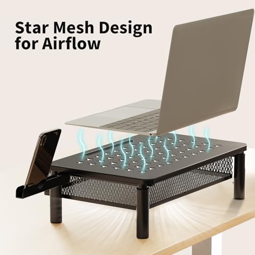 Monitor Stand Riser with Metal Mesh Drawer, Height Adjustable - view 4