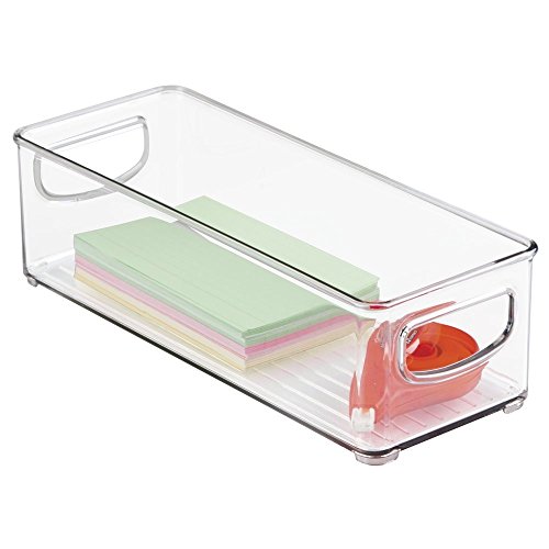 Small Plastic Office Storage Container Bins with Handles for Organization in Filing Cabinet, Closet Shelf, or Desk Drawers, Organizer for Notes, Pens, Pencils, Ligne Collection, Clear - view 5