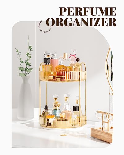 Bathroom Organizer Countertop, Rotating Makeup Organizer for Vanity, 2-Tier Make Up Organizers and Storage, Vanity Tray Shelf for Cosmetic, Skin Care, Lotions (Champagne Gold) - view 6