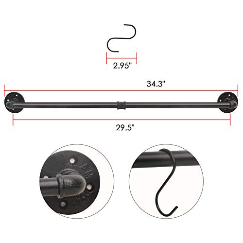 34.3 inch Industrial Pipe Pot Bar Rack with 15 S Hooks Rustic Iron Pots and Pans Hanging Rail Pipe Towel Holder Wall Mounted Detachable Kitchen Utensil Pan Lid Organizer Black - view 2