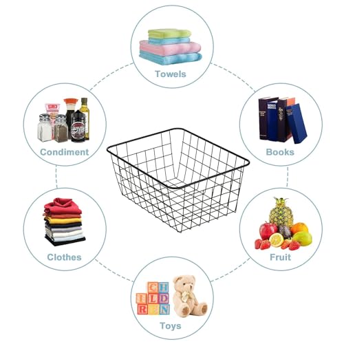 Wire Kitchen Storage Basket 3 Packs,Perfect Pantry Organization Accessories Baskets,Laundry Basket,Countertop Organization,Suitable for Kitchen,Bathroom,Bedroom,Tabletop,Stackable,Black - view 4