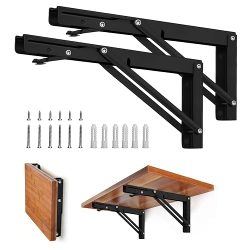 Folding Shelf Brackets, 10 Inch 2 Pcs Fold Down Table Support