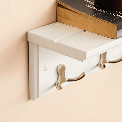 Wall-Mounted Coat Rack with Shelf, 4 Dual Metal Hooks - view 2