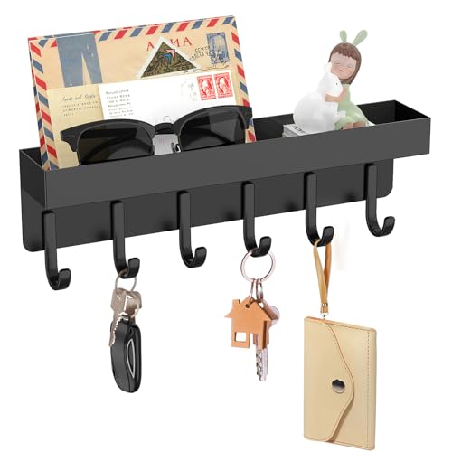 Magnetic Key Holder, Wall Mount Key Rack with Shelf, 9.65 in, Black