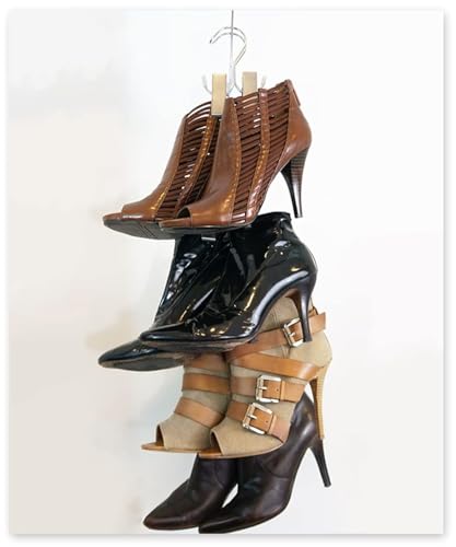 Boot Organizer: The Boot Rack - Fits in Most Closets- Hangs, Holds, Shapes, & Protects every size and style of Boots (Boot Stax Vertical Storage System with 6 Boot Hangers- Silver Hangers)