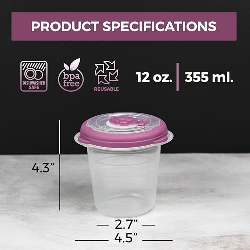 12 oz Plastic Soup Freezer Containers With Lids Reusable, Airtight Microwave Food Storage Container For Meal Prep Home-Made Soup To Go, Dishwasher Safe, Steam Vent Lids BPA-Free - 1.5 Cup - Set of 4 - view 4