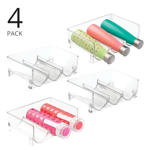 Plastic Free-Standing Stackable 3 Bottle Storage Holder Rack - Water, Wine, and Drink Organizer Shelf for Kitchen Countertop, Cabinet, Pantry, Fridge, Freezer, 4 Pack - Clear - view 2