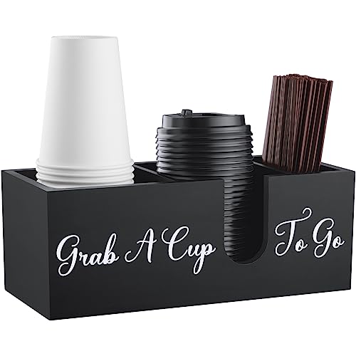 Coffee Cup Holder for Countertop - Wood Coffee Bar Accessories and Organizer - Coffe Station Organizer for Cup Lid Stirrers Pod