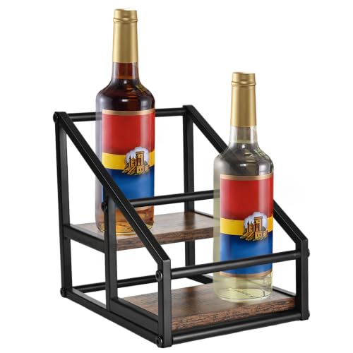 2-Tier Coffee Syrup Organizer, 4-Bottle Rack, Rustic Brown