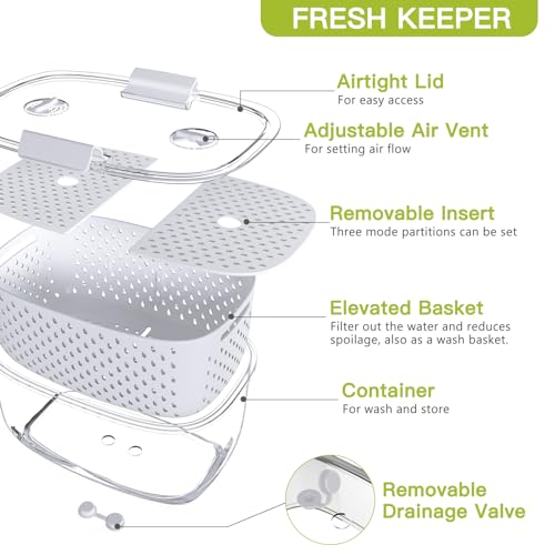 Fresh Produce Vegetable Fruit Storage Containers 3Piece Set, BPA-free, Partitioned Salad Container, Fridge Organizers, Used in Storing Fruits Vegetables, White - view 6