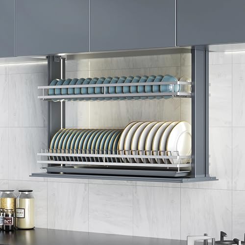 Smart Kitchen Dish Rack Lifting System,Pull Down Shelf for 36" Upper Cabinets;Touch Switch,Anti-Collision;LED Light;2-Tier Heavy-Duty Wall Mounted Cabinet Organizer Appliance Lift - view 3